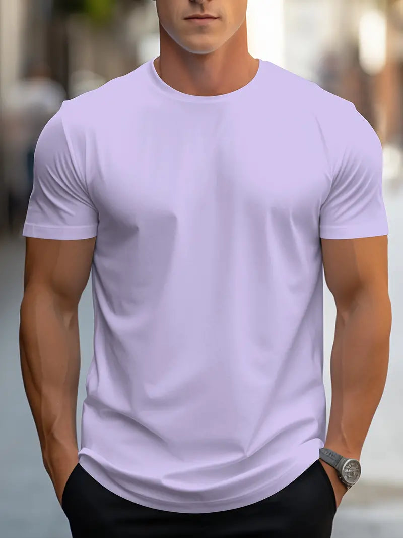 Men's Solid Color T-Shirt - Crew Neck Streetwear Style in Edition