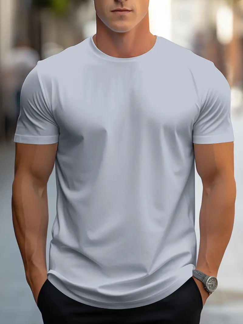 Men's Solid Color T-Shirt - Crew Neck Streetwear Style in Edition