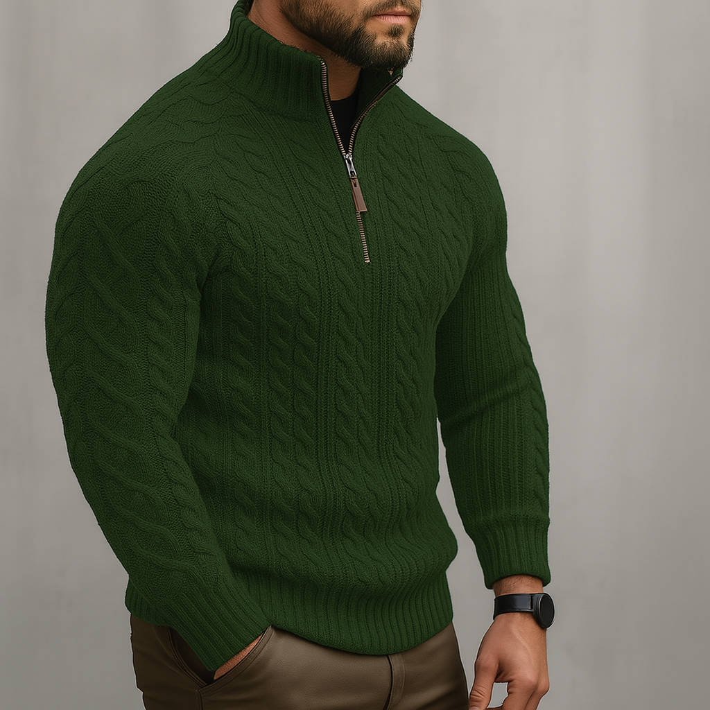 Men Tailored Fit Half Zip Pattern Christmas Sweater