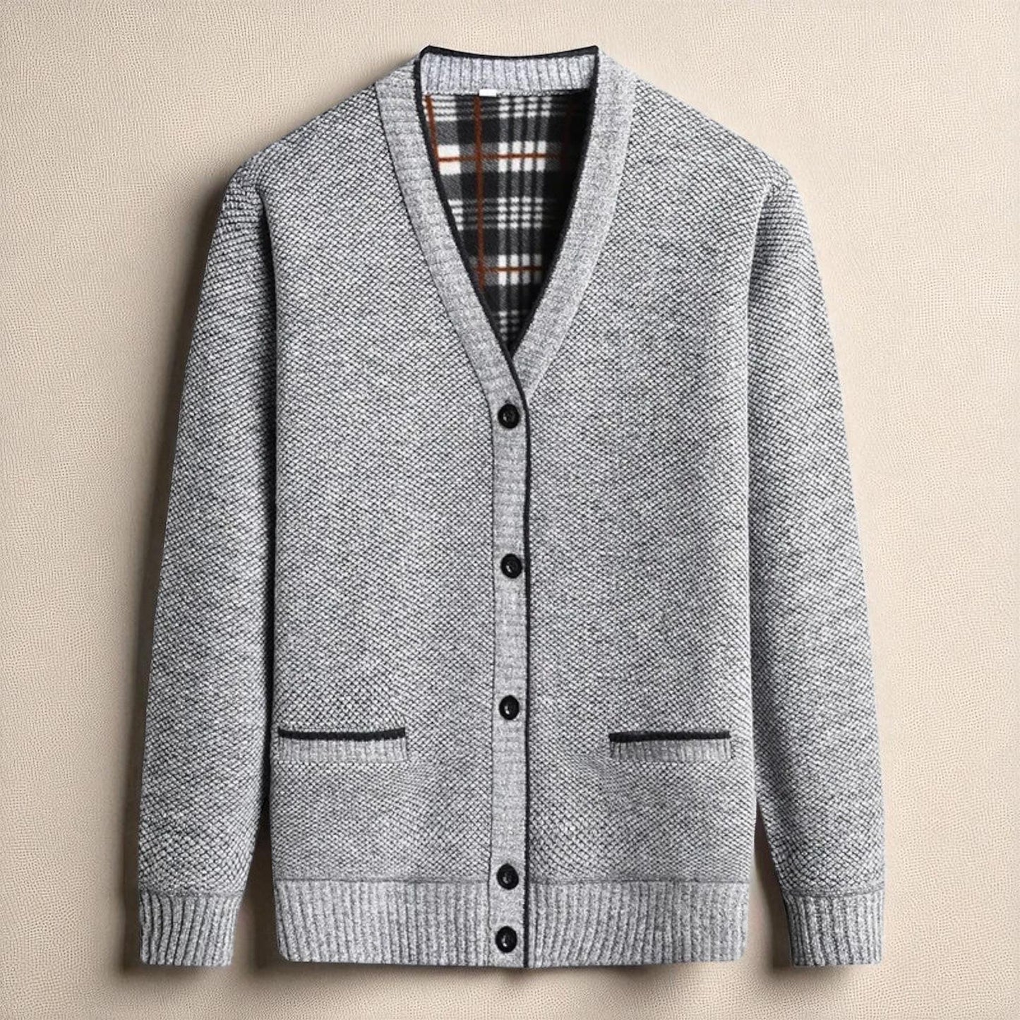 Men's Textured Knit Cardigan - Organic Blend Button-Up Design