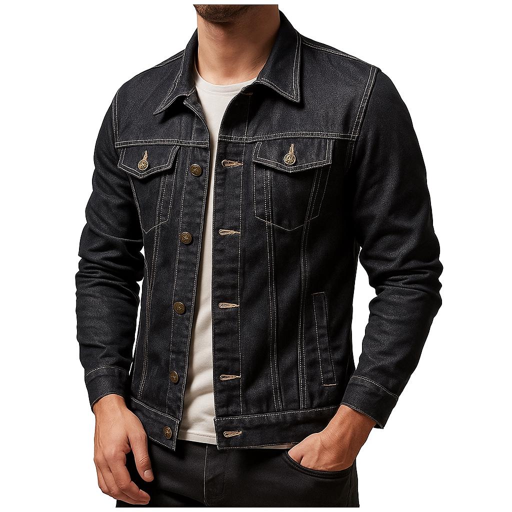 Men's Tailored Fit Denim Jacket - Vintage Style Button-Up Jean Coat