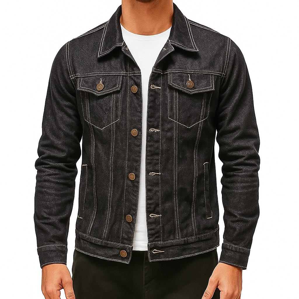 Men's Tailored Fit Denim Jacket - Vintage Style Button-Up Jean Coat