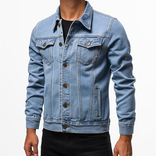 Men's Tailored Fit Denim Jacket - Vintage Style Button-Up Jean Coat