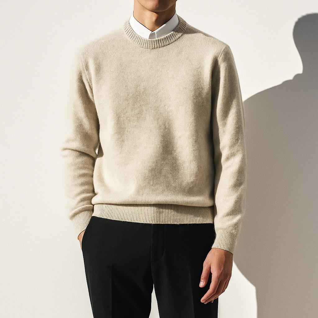 Men's Soft Knit Crew Neck Sweater Minimalist Solid Color Edition
