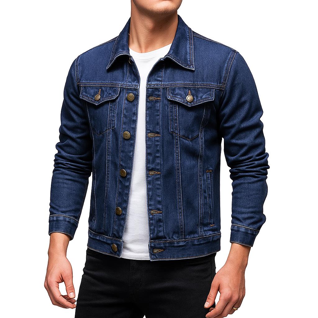Men's Tailored Fit Denim Jacket - Vintage Style Button-Up Jean Coat
