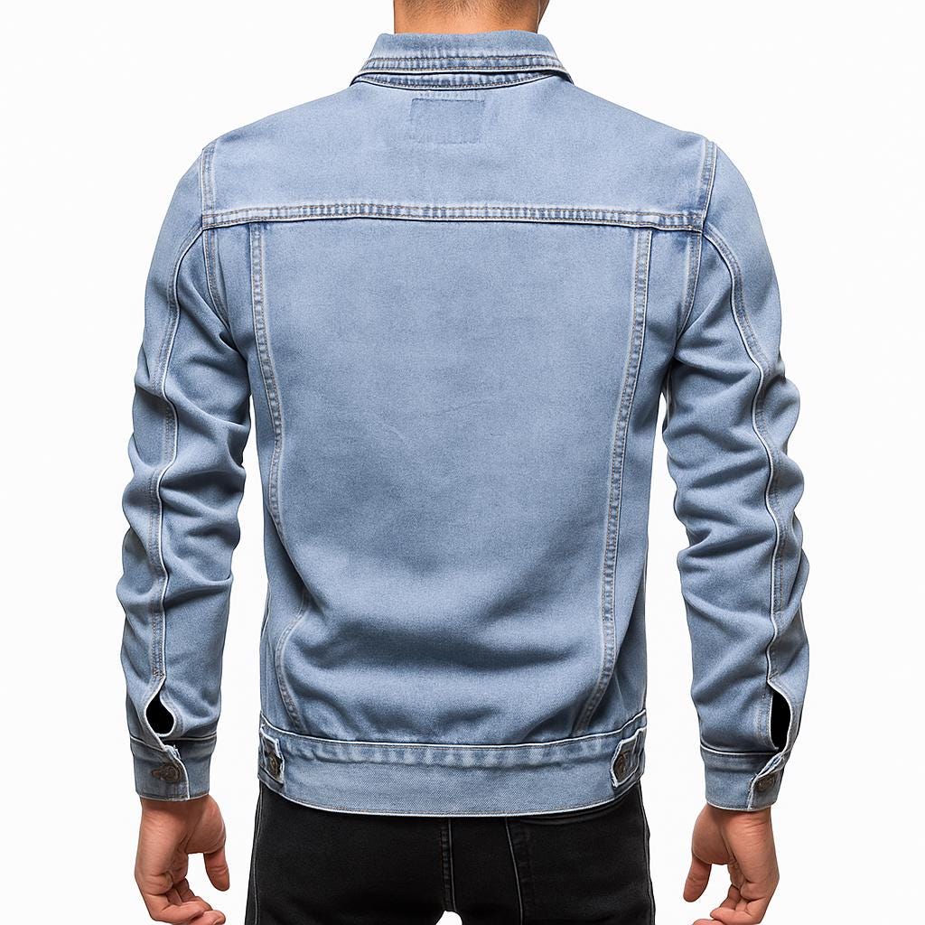 Men's Tailored Fit Denim Jacket - Vintage Style Button-Up Jean Coat