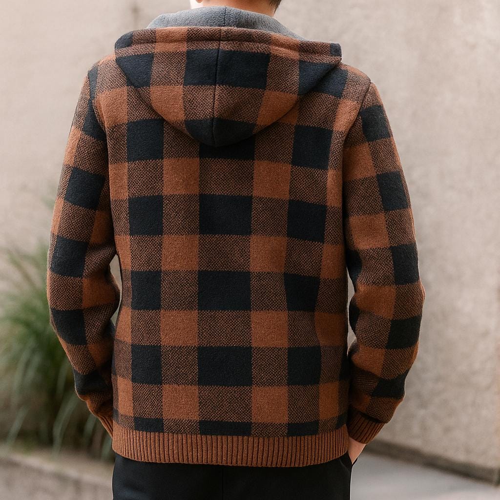Men's Zip-Up Block Pattern Hooded Jacket - Check Pattern Edition
