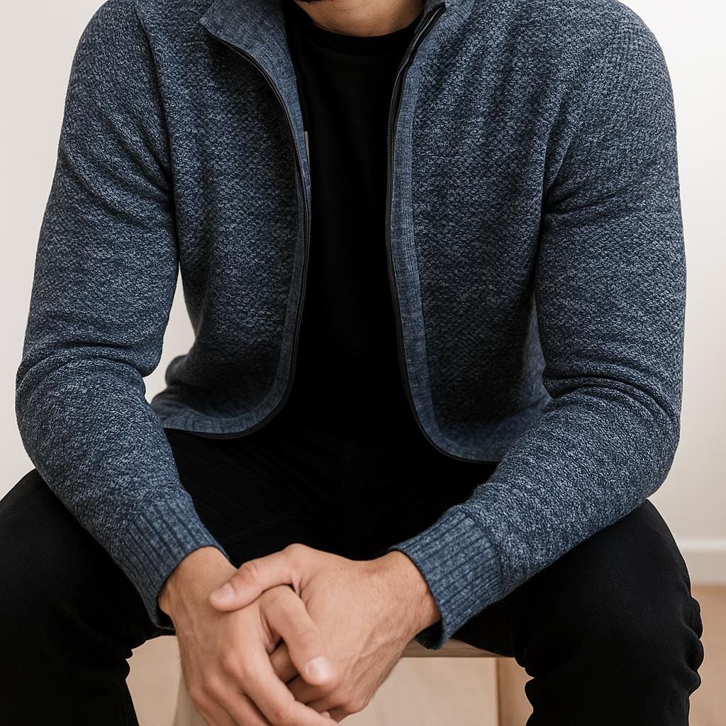 Men's Zip-Up Cardigan - Check Pattern Lined Edition