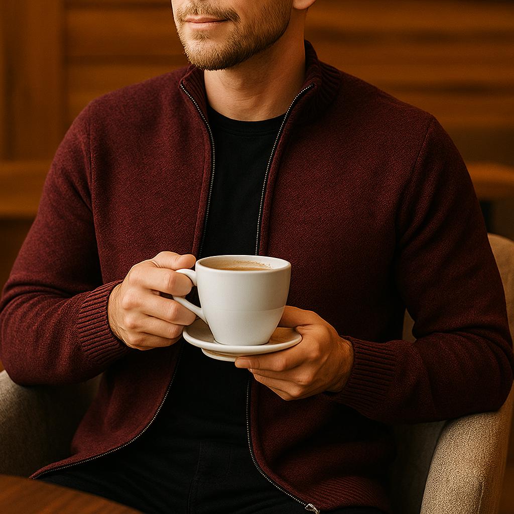 Men's Zip-Up Cardigan - Check Pattern Lined Edition
