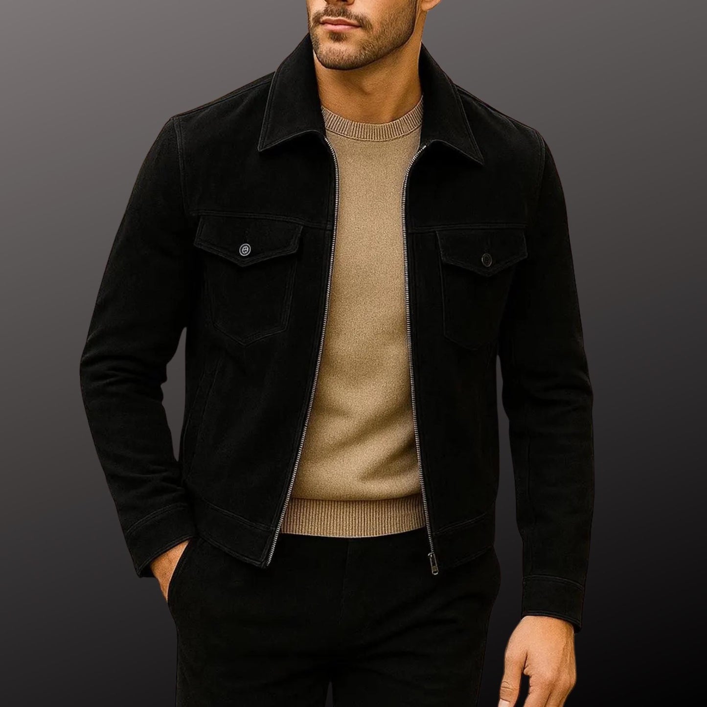 Men's Vintage-Style Suede Jacket - Heritage Structured Design