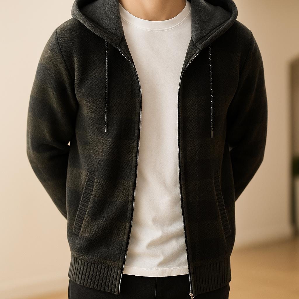 Men's Zip-Up Block Pattern Hooded Jacket - Check Pattern Edition