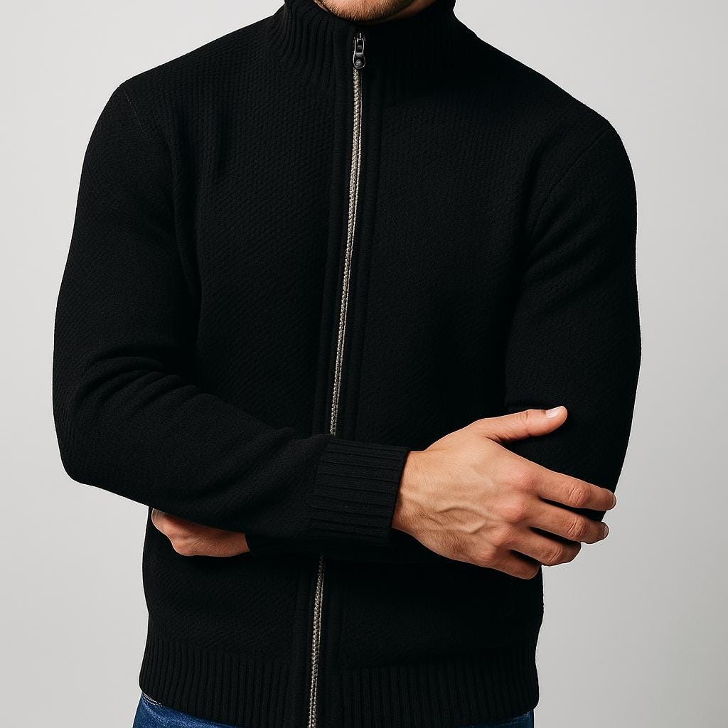 Men's Zip-Up Cardigan - Check Pattern Lined Edition