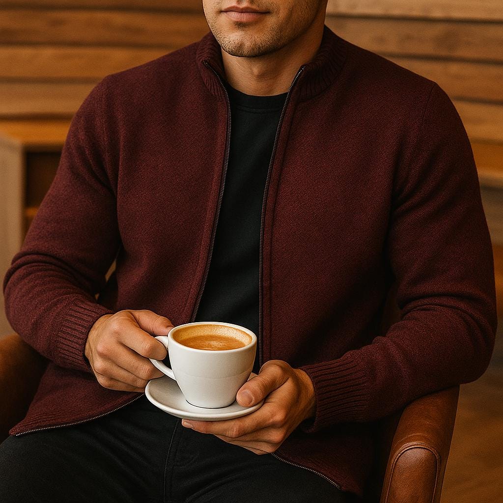 Men's Zip-Up Cardigan - Check Pattern Lined Edition
