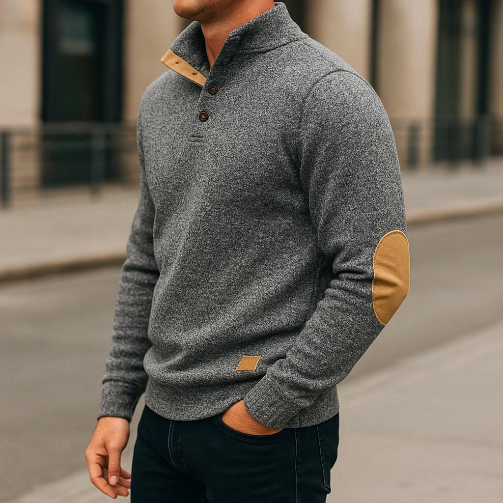 Men's Button-Collar Pullover - Long Sleeve Everyday Design Sweater