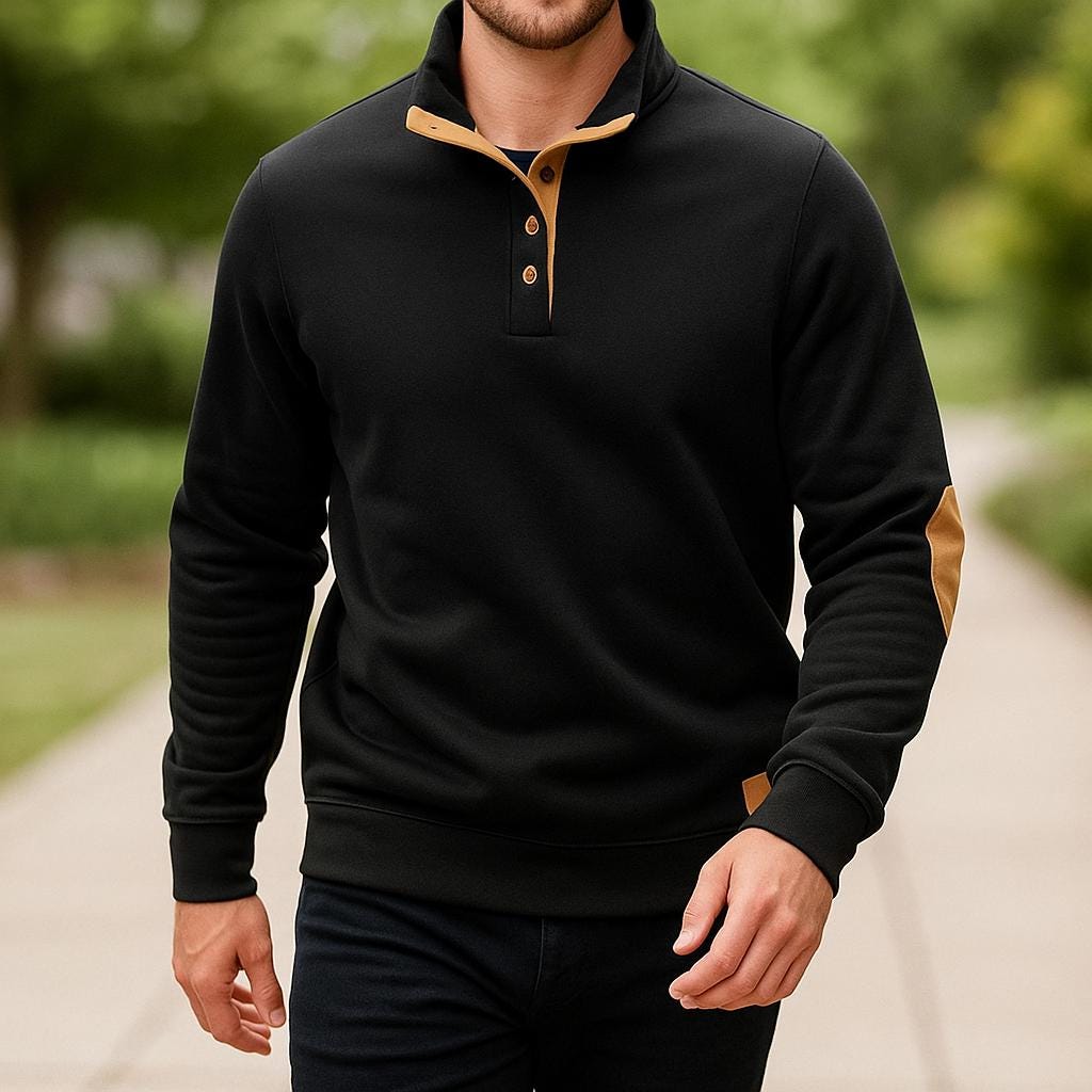 Men's Button-Collar Pullover - Long Sleeve Everyday Design Sweater