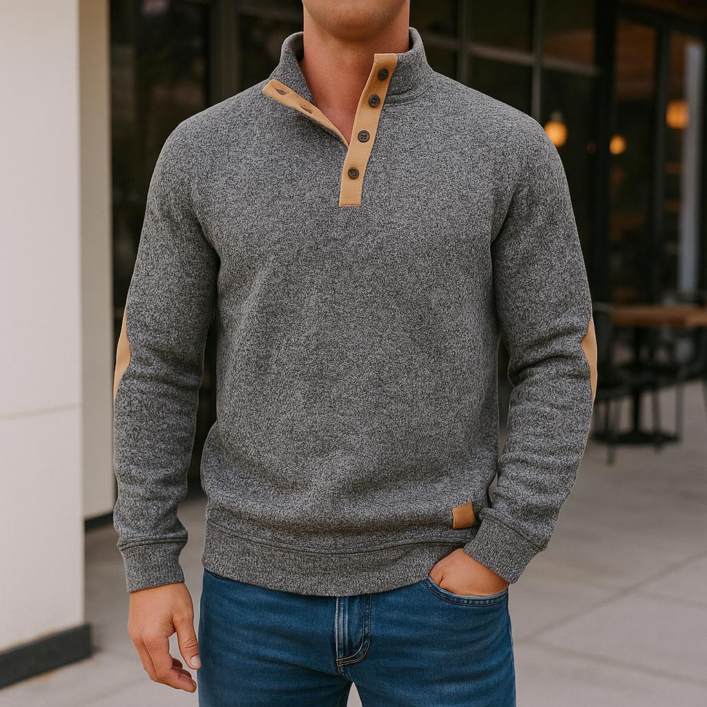 Men's Button-Collar Pullover - Long Sleeve Everyday Design Sweater