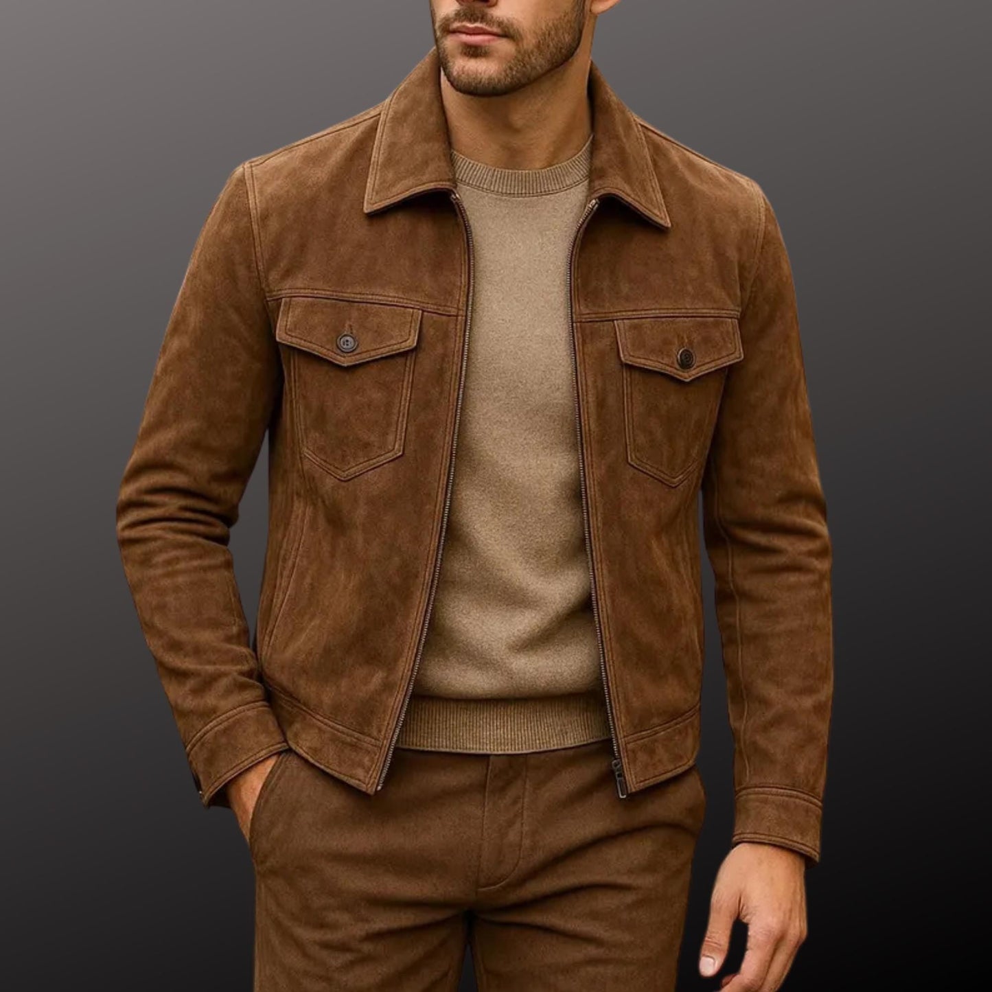 Men's Vintage-Style Suede Jacket - Heritage Structured Design