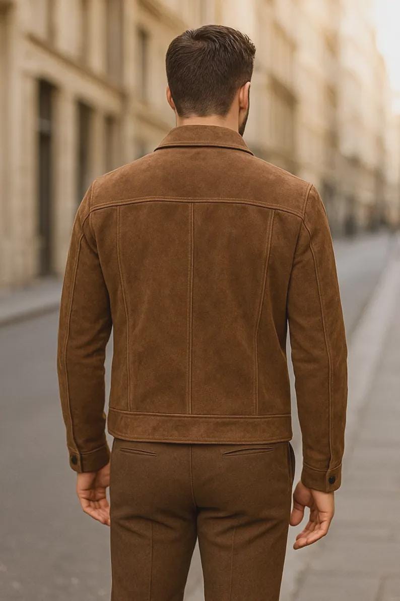 Men's Vintage-Style Suede Jacket - Heritage Structured Design