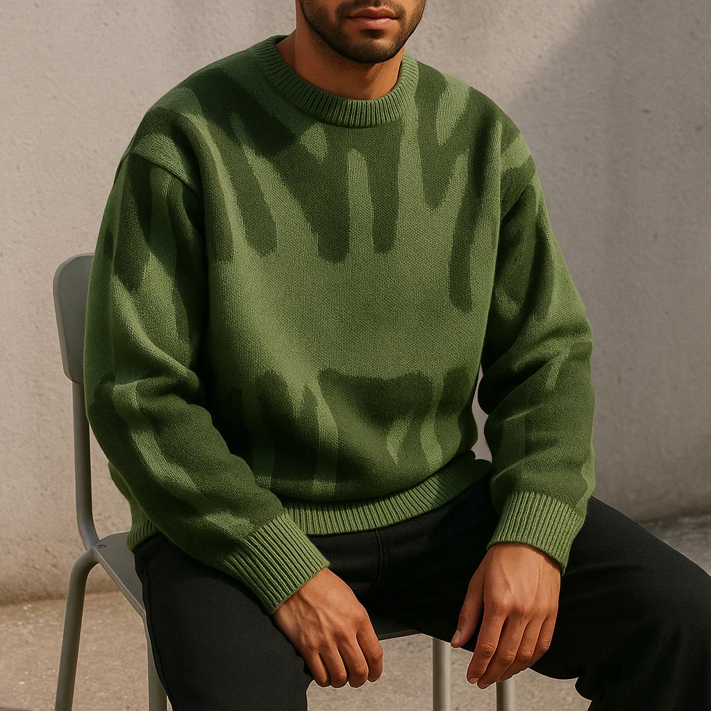 Men's Geometric Pattern Oversized Sweater - Crew Neck Edition