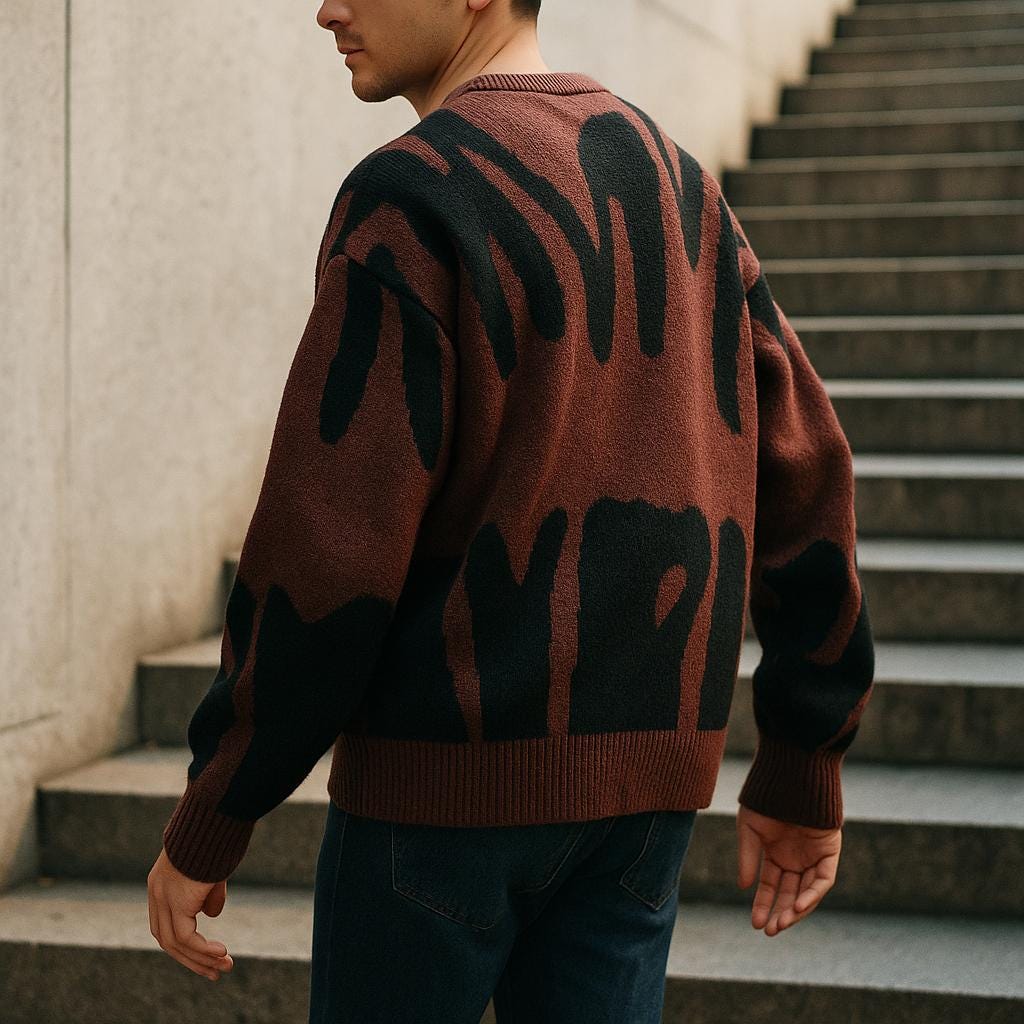 Men's Geometric Pattern Oversized Sweater - Crew Neck Edition