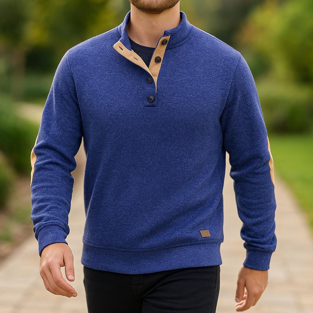 Men's Button-Collar Pullover - Long Sleeve Everyday Design Sweater