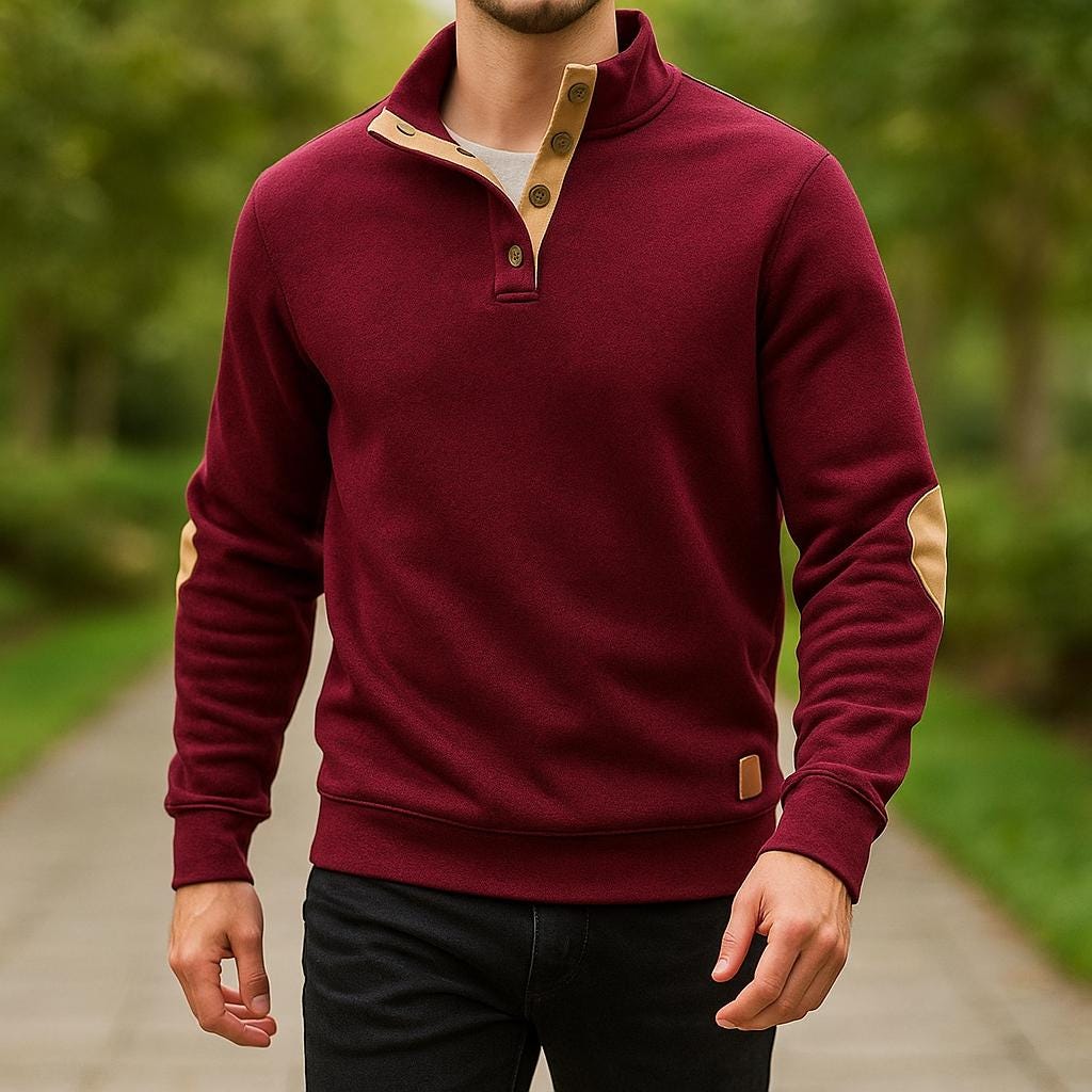 Men's Button-Collar Pullover - Long Sleeve Everyday Design Sweater