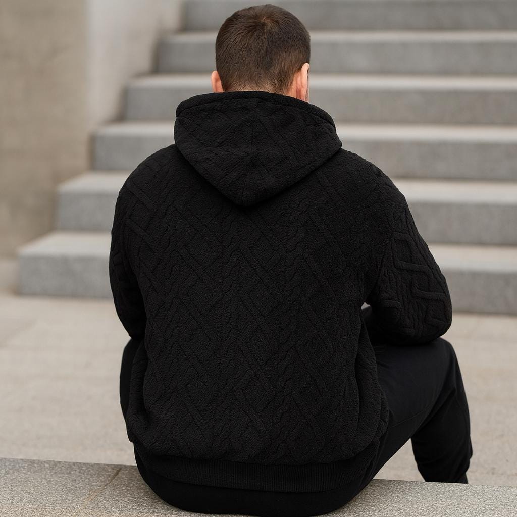 Men's Streetwear Soft Oversized Hooded Pullover - Textured Edition
