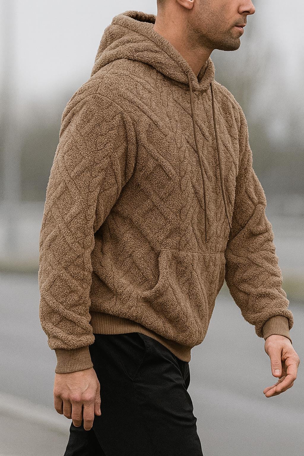 Men's Streetwear Soft Oversized Hooded Pullover - Textured Edition