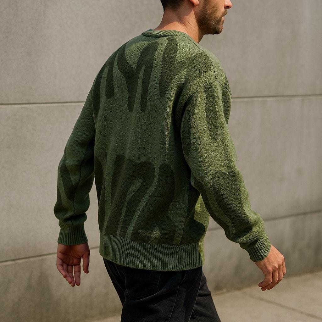 Men's Geometric Pattern Oversized Sweater - Crew Neck Edition
