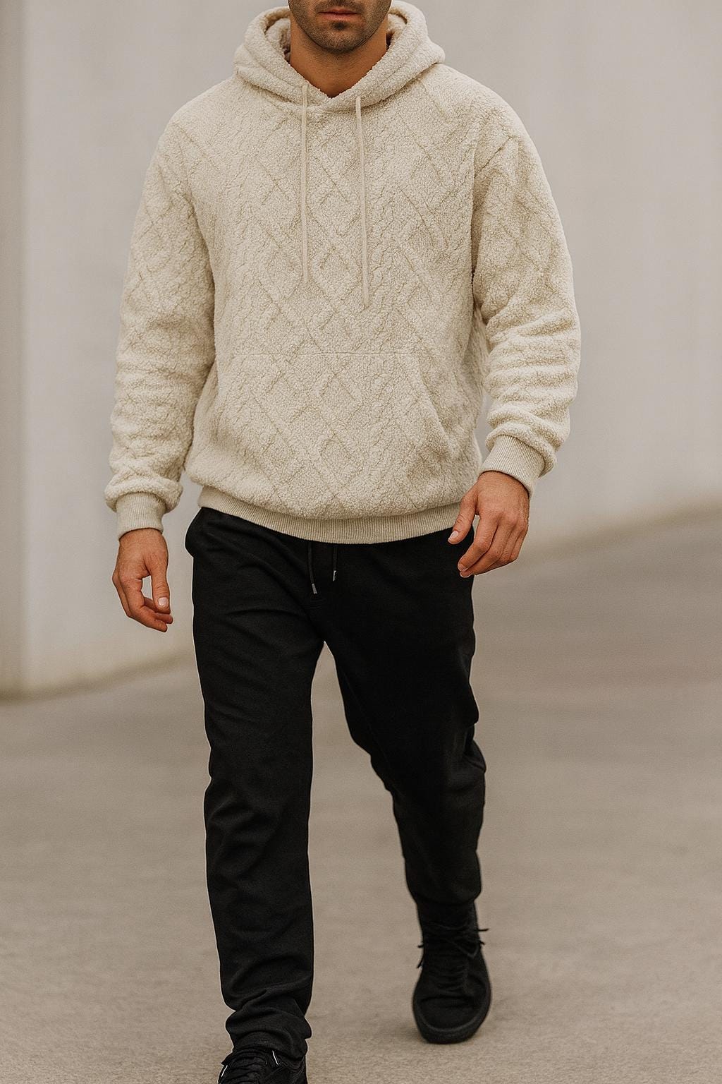 Men's Streetwear Soft Oversized Hooded Pullover - Textured Edition