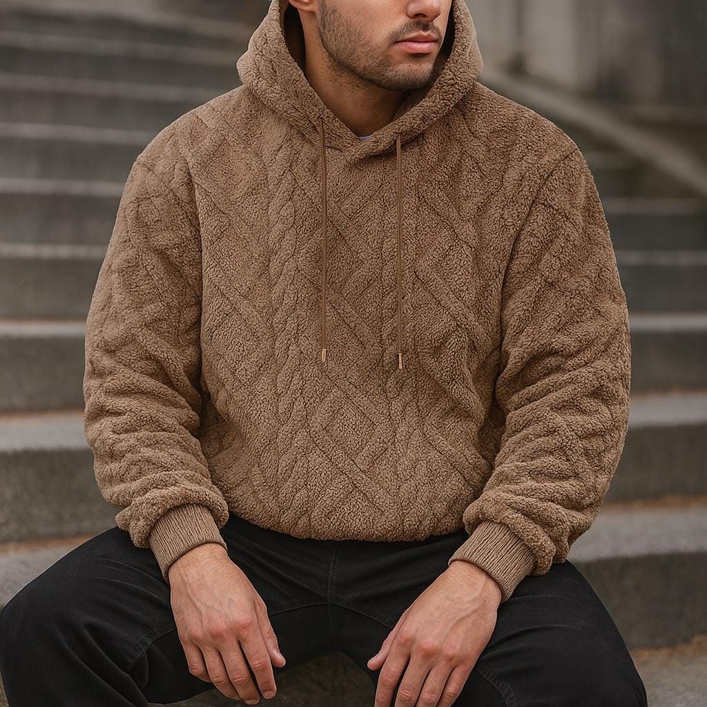 Men's Streetwear Soft Oversized Hooded Pullover - Textured Edition