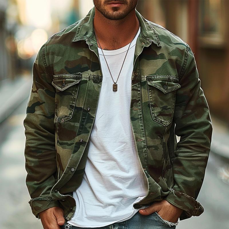 Men's Camouflage Canvas Retro Wear Lapel Edition