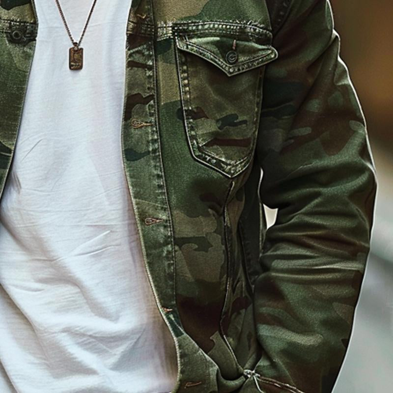 Men's Camouflage Canvas Retro Wear Lapel Edition