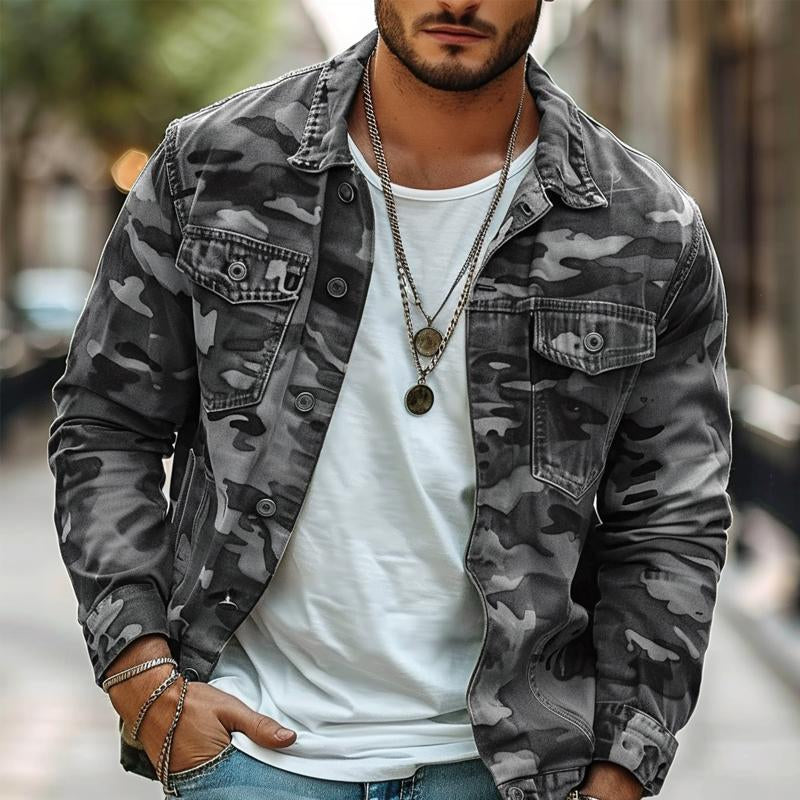 Men's Camouflage Canvas Retro Wear Lapel Edition