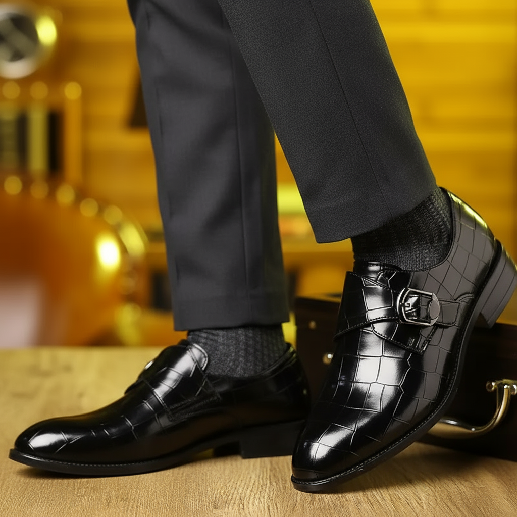 Solorfit | Crocodile-Pattern Slip-On Loafers for Men - Stylish Buckle Details & Edition Toe
