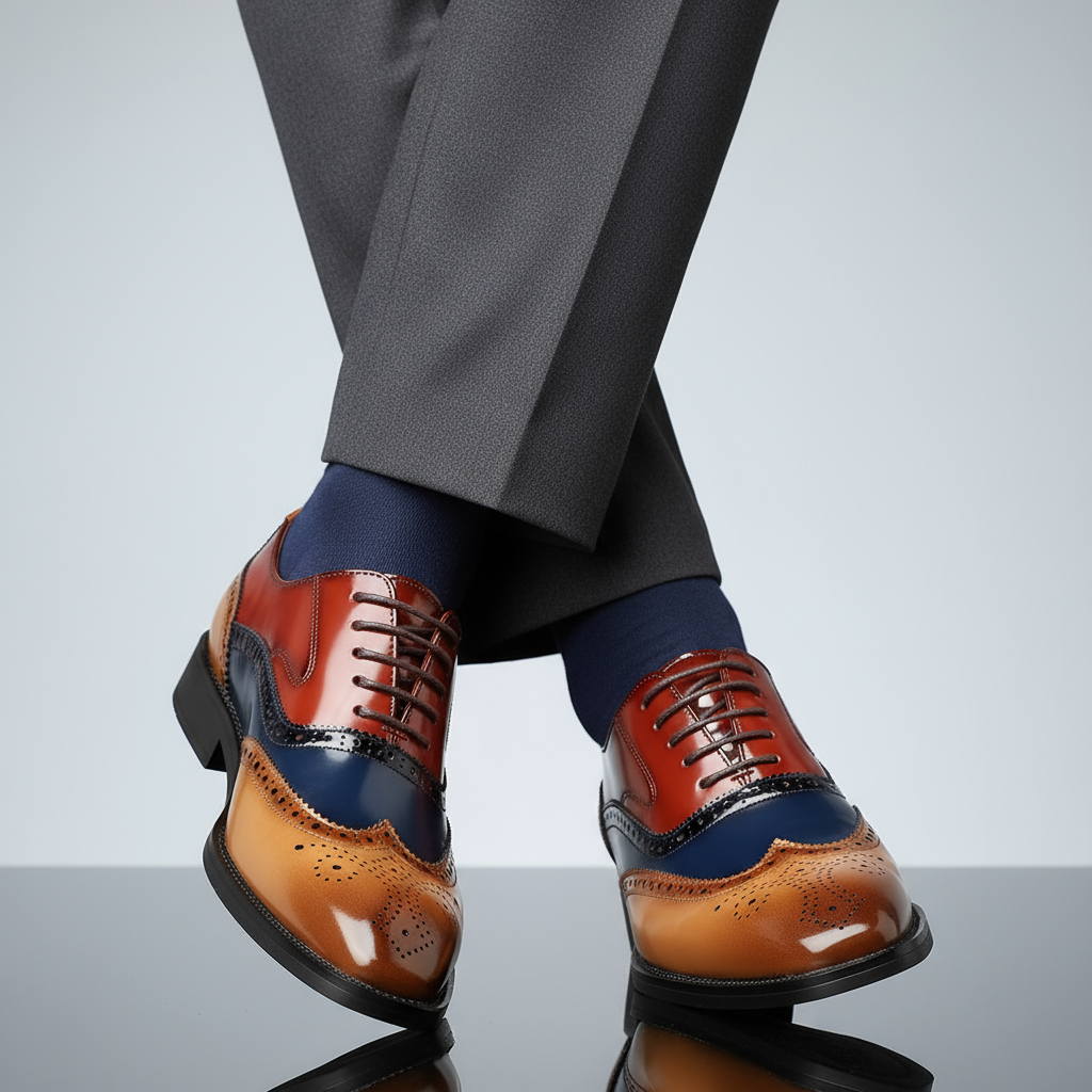 Men's Dress Shoes - High-Shine Patent Genuine, Classic Wingtip Brogue