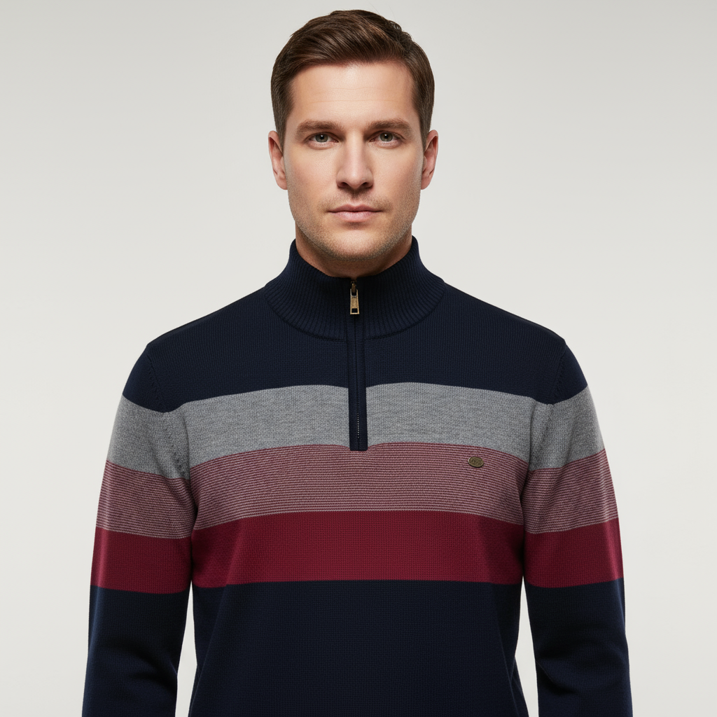 Men's Quarter-Zip Sweater - Heritage Knitted Sweater with Zipper Collar