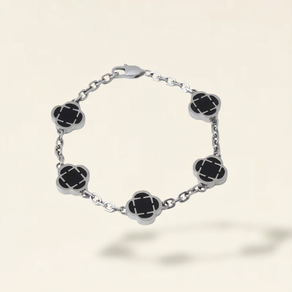 Clover Onxy Stone Bracelet Silver - Edition