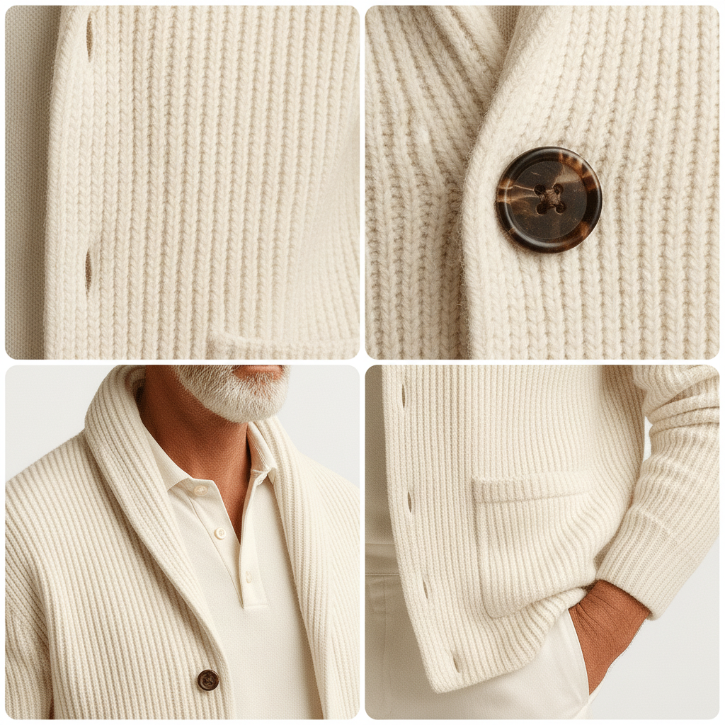 Men's Elegant Beige Shawl Collar Knit Edition