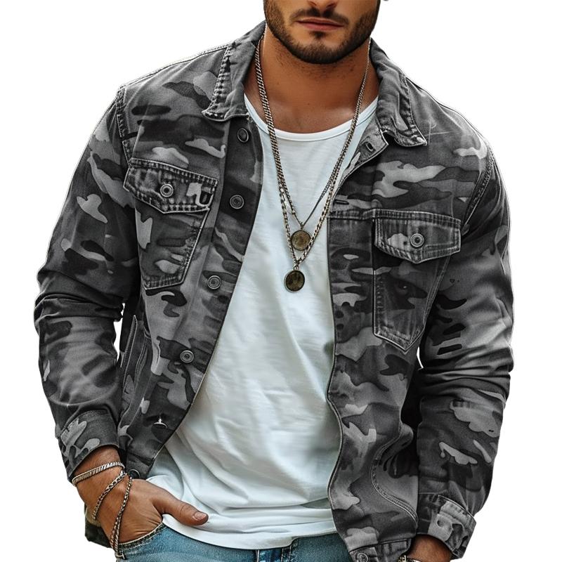 Men's Camouflage Canvas Retro Wear Lapel Edition