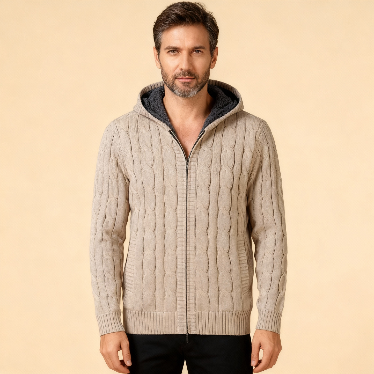 Giorgio Merino Zip Knitted Sweater | Inner Warm Fleece