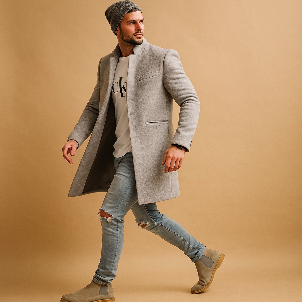 Men's Merino Overcoat - Tailored Long Casual Winter Coat