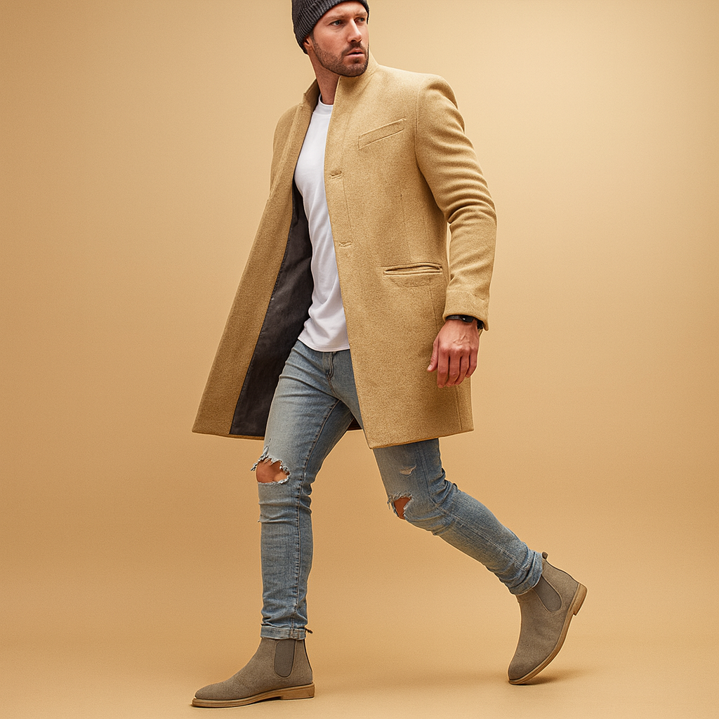 Men's Merino Overcoat - Tailored Long Casual Winter Coat